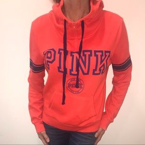 PINK coral & blue hooded sweatshirt